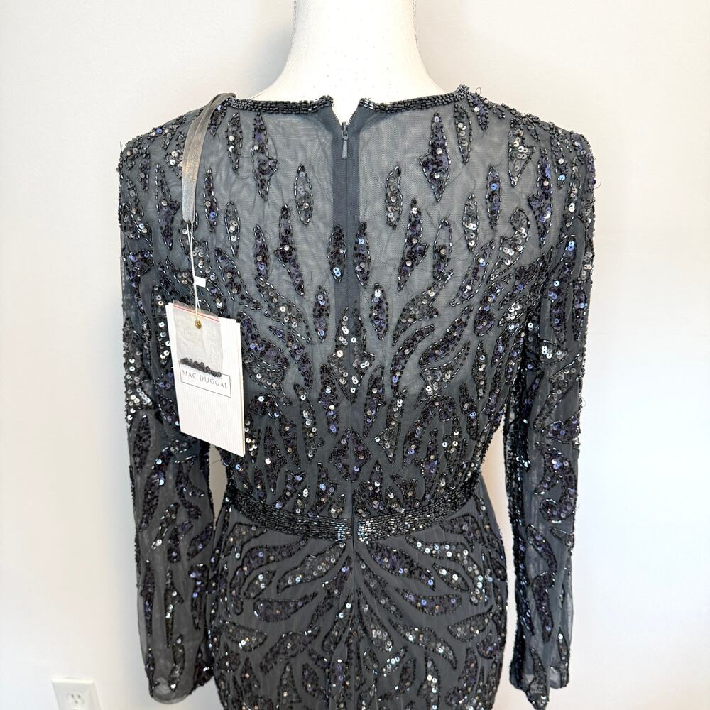 Mac Duggal 5124 Beaded Long Sleeve Evening Gown In Charcoal Size 8 New - Picture 10 of 16